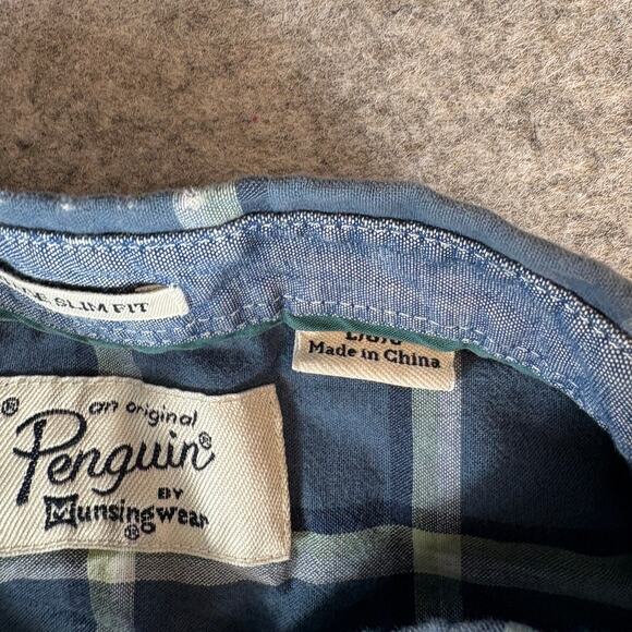 Penguin Heritage Shirt Mens Large Blue Plaid Woven Button Down Casual Slim Fit - Picture 5 of 6